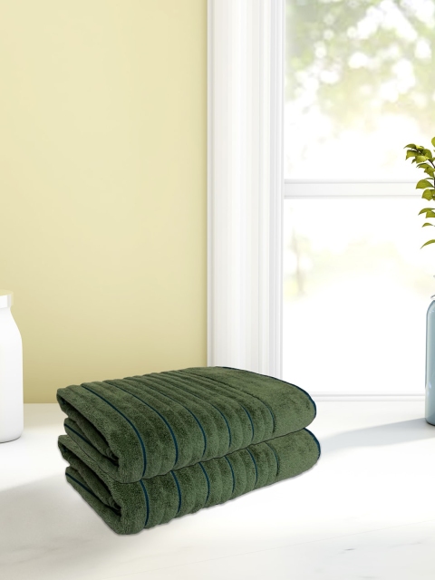 

SPACES Set Of 2 Green & Blue Striped 575 GSM Hand Towels