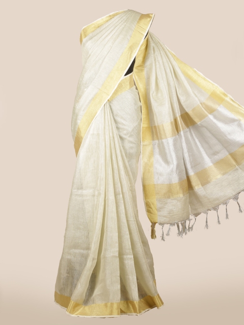 

Pothys Cream-Coloured Solid Linen Blend Saree