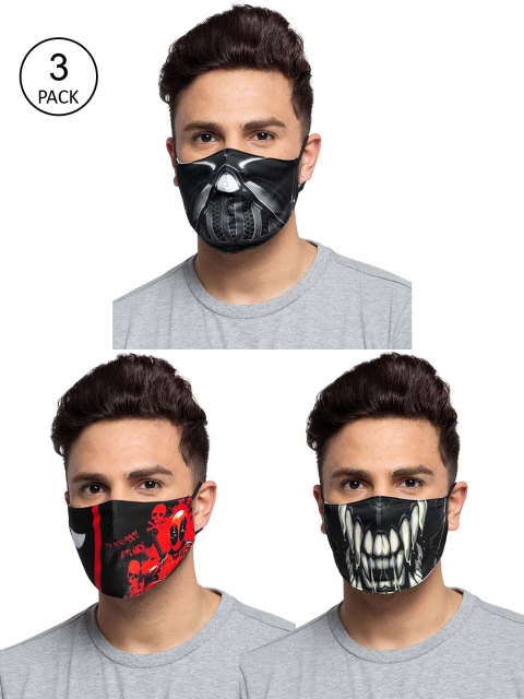 

TREEMODA Men Pack of 3 Printed 3-Ply Anti-Pollution Reusable Cloth Masks, Black