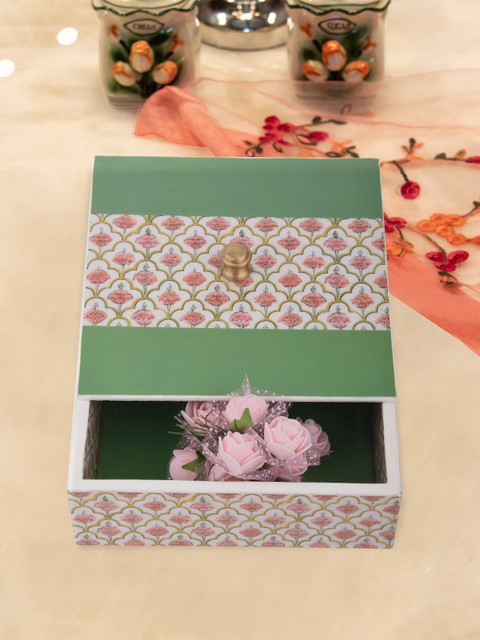 

Tistabene Green & Pink Printed Flora Designer Box Organizer