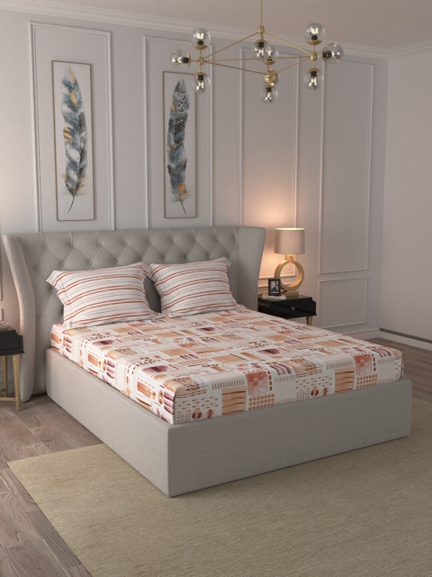 

Trident Brown & Off-White Abstract 180 TC Cotton 1 King Bedsheet with 2 Pillow Covers