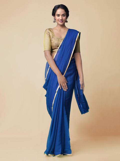 

Unnati Silks Blue Striped Patola Saree