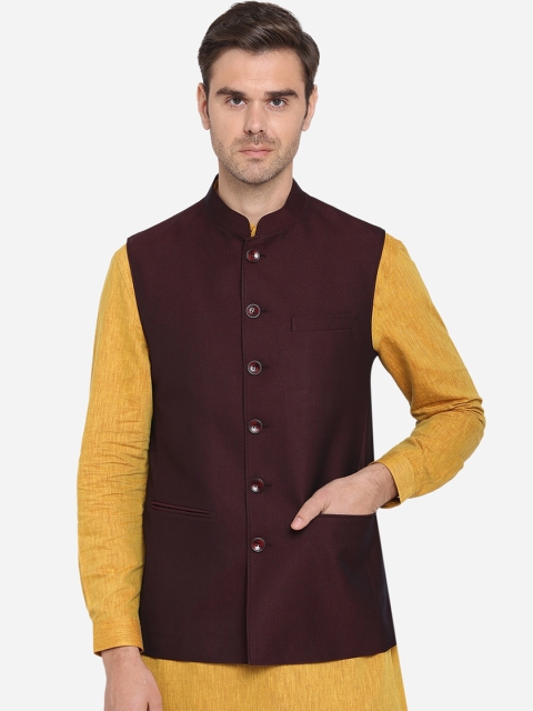 

MODI JACKET Men Maroon Woven Design Nehru Jacket