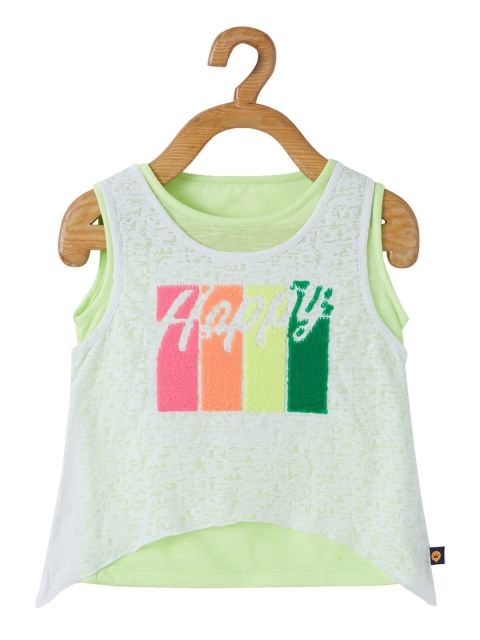

VITAMINS Girls Green Embellished Pure Cotton Layered Top