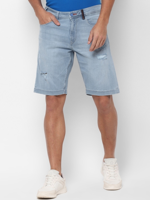 

Solly Jeans Co. Men Blue Washed Slim Fit Distressed Denim Shorts