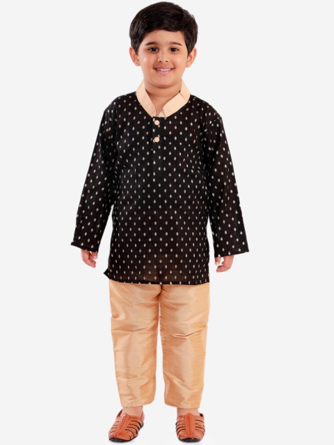 

KID1 Boys Black & Peach-Coloured Printed Kurta with Pyjamas