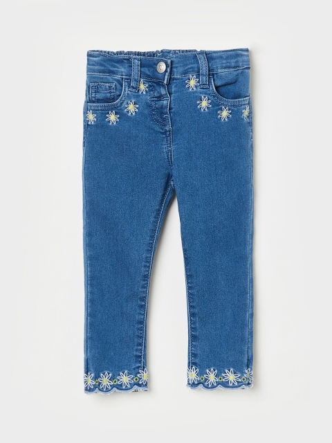 

Juniors by Lifestyle Infant Girls Blue Slim Fit Mid-Rise Embroidered Clean Look Jeans