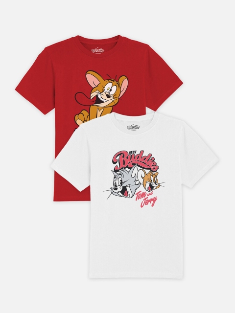 

Kids Ville Boys Pack Of 2 Tom & Jerry Printed Round Neck T-shirts, Red