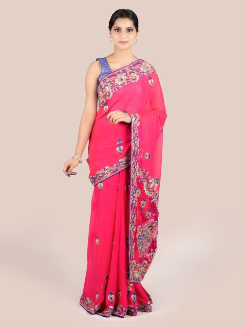 

Pothys Pink Embroidered Pure Georgette Saree