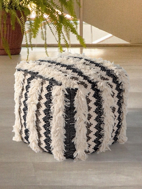 

Tistabene Black & Off-White Shaggy Woven Square Floor Cushion