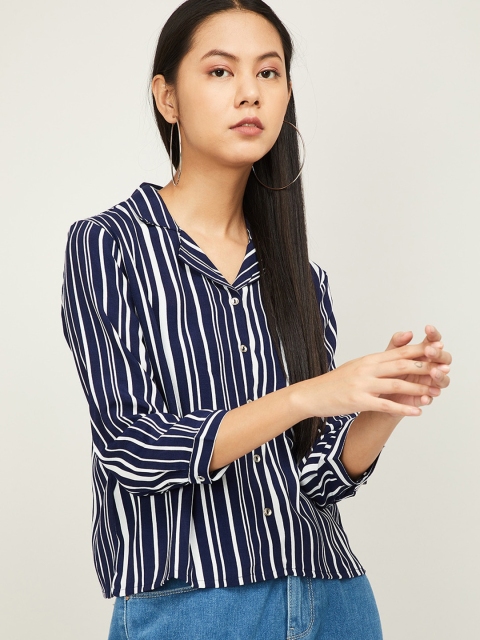 

Bossini Women Navy Blue & White Regular Fit Striped Casual Shirt