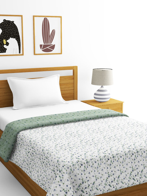 

BIANCA White & Green Floral AC Room 300 GSM Single Bed Dohar
