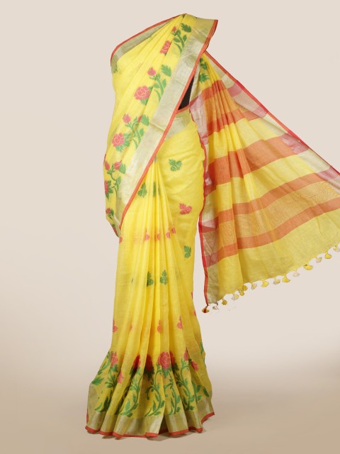

Pothys Yellow Woven Design Linen Blend Saree