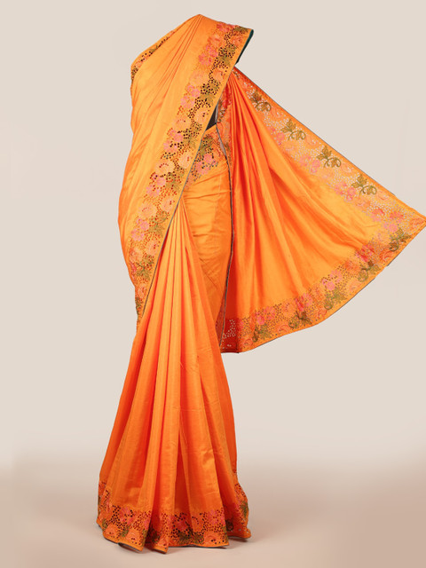 

Pothys Mustard Yellow Solid Art Silk Saree