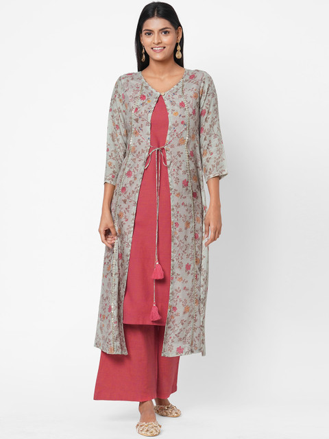 

Os Women Sea Green & Pink Printed Kurta with Palazzos