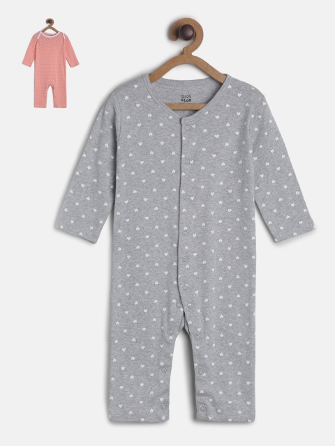 

MINI KLUB Infant Girls Pack Of 2 Printed Cotton Rompers, Peach