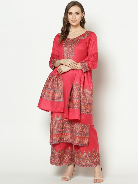 

Safaa Women Red Acro Wool Woven Unstitched Suit & Dupatta For Winter