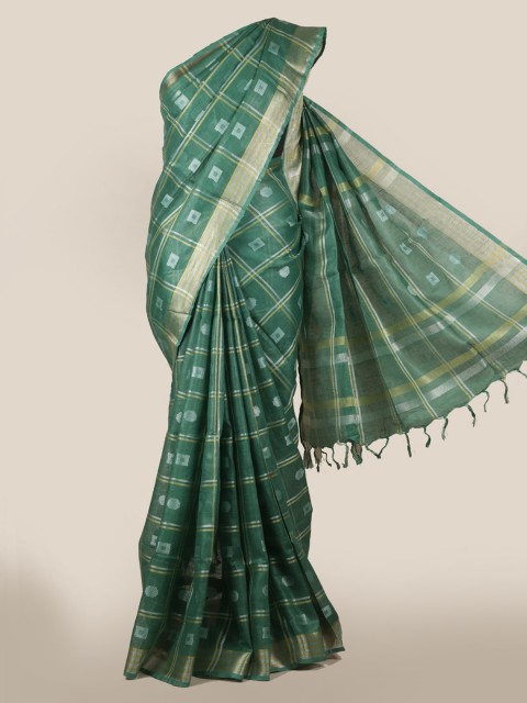 

Pothys Green Checked Linen Blend Saree