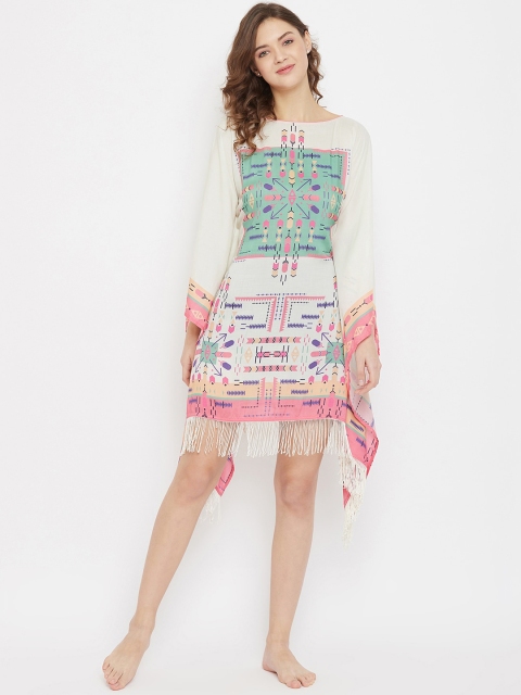 

The Kaftan Company Women Off White & Green Printed Cover-Up Dress