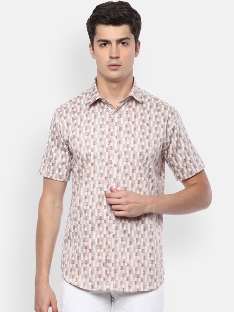 

V Dot Men White Slim Fit Printed Casual Shirt