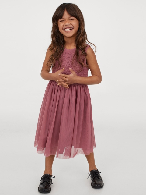 

H&M Girls Pink Smocking-Detail Tulle Dress