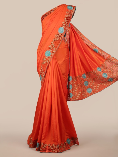 

Pothys Orange & Blue Art Silk Embroidered Saree
