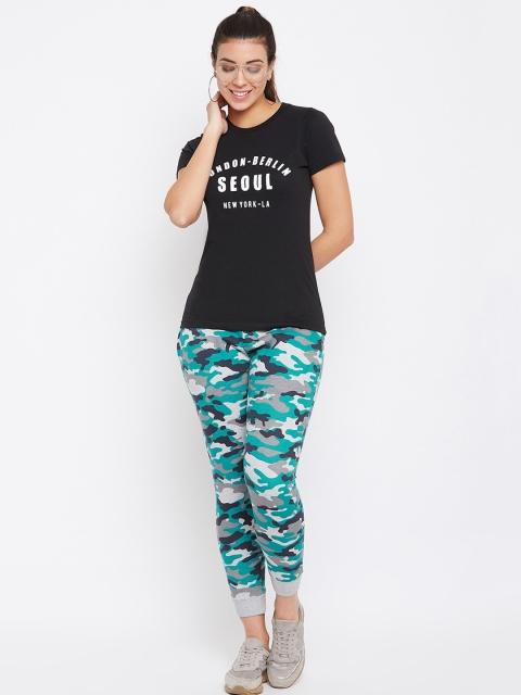 

Austin wood Women Black & Sea Green Printed Track Suit