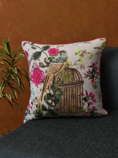 

AMOROSA Off-White & Brown Single Embellished Square Cushion Covers