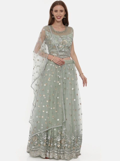 

Neerus Green & Silver-Toned Embellished Ready to Wear Lehenga & Blouse with Dupatta