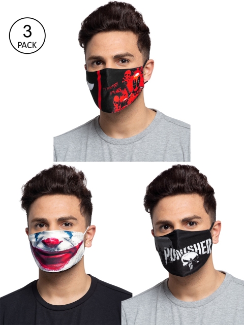 

TREEMODA Men Pack of 3 Printed 3-Ply Anti-Pollution Reusable Cloth Masks, Black