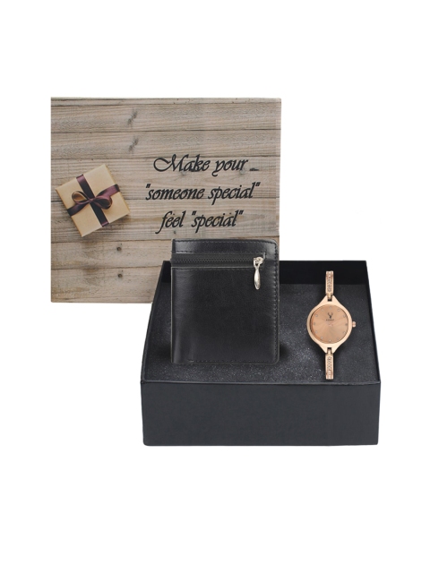 

Hobforestessentials Women Rose Gold-Toned & Black Watch Gift Set FR20-108