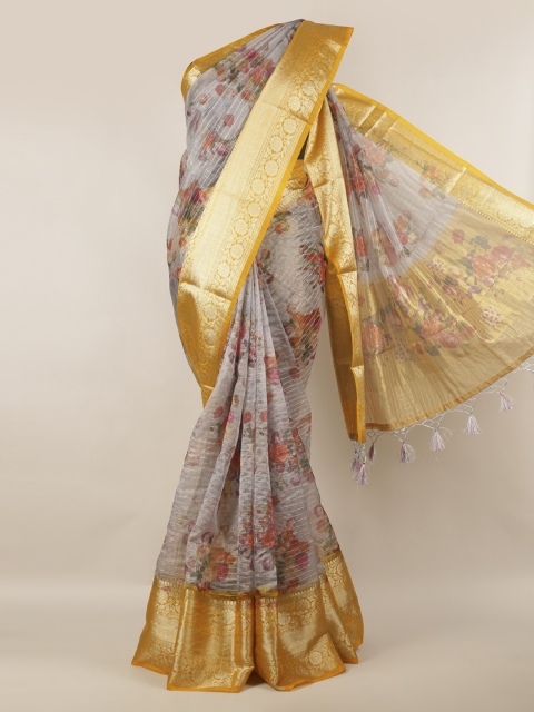 

Pothys Grey & Gold-Toned Tissue Printed Saree