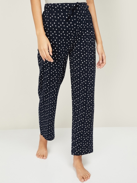 

Ginger by Lifestyle Women Navy Blue & White Heart Printed Lounge Pants