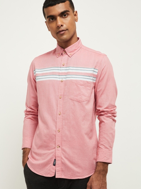 

max Men Pink & White Slim Fit Striped Cotton Casual Shirt