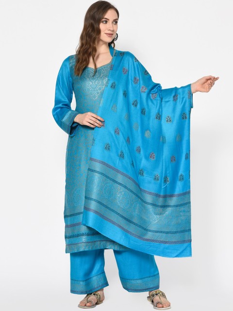 

Safaa Women Sky-Blue Viscose Acrylic Woven Design Suit Unstiched Dress Material For Winter