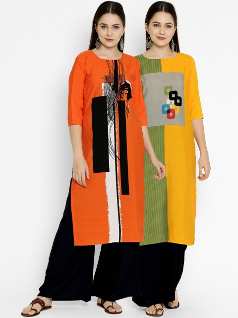 

7Threads Women Multicoloured Colourblocked Crepe Kurta Set of 2, Multi