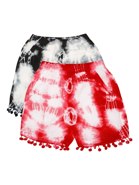 

KiddoPanti Girls Pack Of 2 Tie & Dye Regular Fit Hot Pants, Black