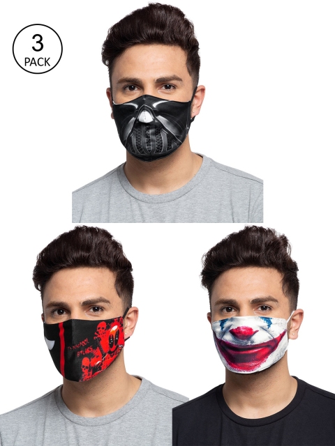 

TREEMODA Men Pack Of 3 Printed 3-Ply Reusable Cloth Masks, Black