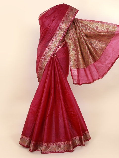 

Pothys Maroon Pure Silk Solid Tussar Saree