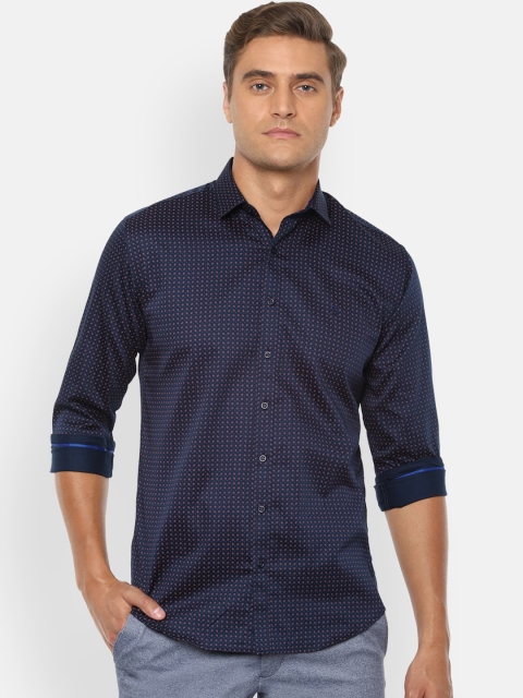 

V Dot Men Navy Blue Slim Fit Printed Casual Shirt