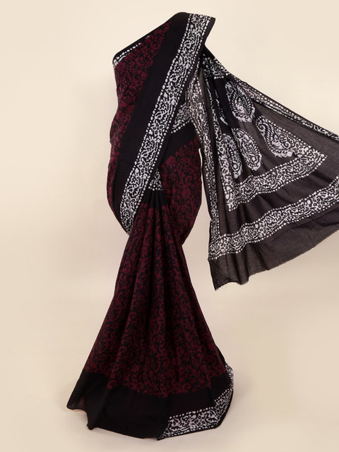 

Pothys Women Maroon Batik Printed Pure Cotton Saree