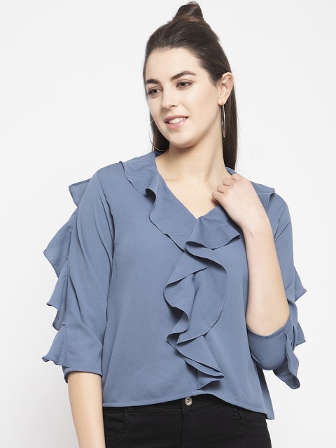 

EMBLAZE Blue Top With Ruffles Styling