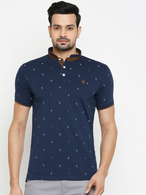 

BYFORD by Pantaloons Men Navy Blue Printed Polo Collar T-shirt