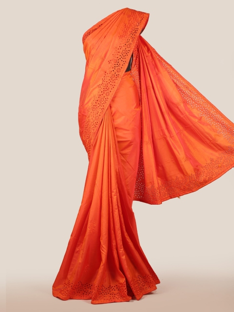 

Pothys Orange Solid Art Silk Saree