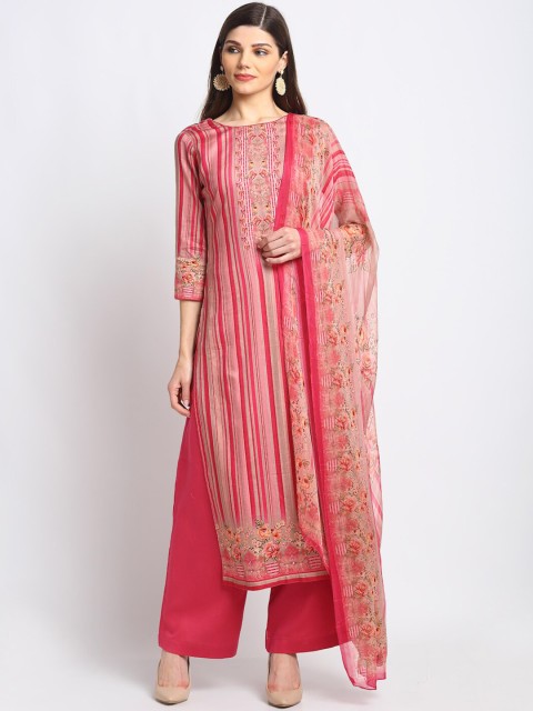 

Stylee LIFESTYLE Magenta & Peach-Coloured Cotton Blend Unstitched Dress Material