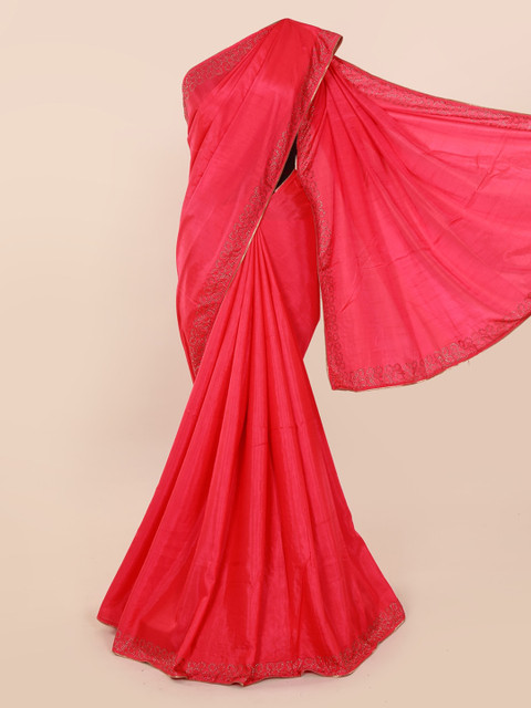 

Pothys Pink Solid Art Silk Saree With Embellished Border