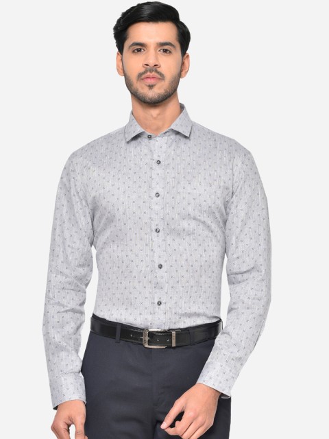 

JADE BLUE Men Grey & Blue Regular Fit Printed Linen Formal Shirt