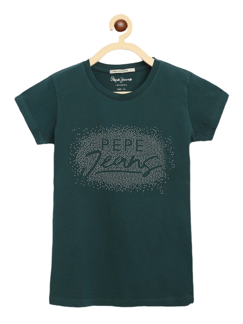 

Pepe Jeans Girls Green Brand Logo Embellished Tshirt