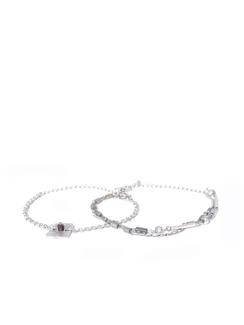 

CRZ Rhodium-Plated Handcrafted Link Chain Charms Bracelet, Silver