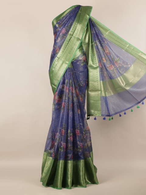 

Pothys Blue & Green Tissue Printed Saree